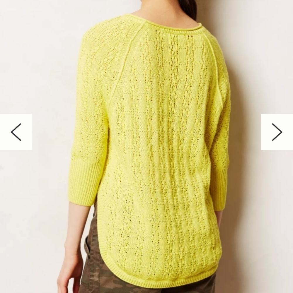 Anthropologie Sparrow Bright Lime Textured Crewneck Sweater - Picture 2 of 6